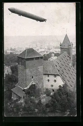 AK Nürnberg, Zeppelin III. über der Burg am 2. September 1909