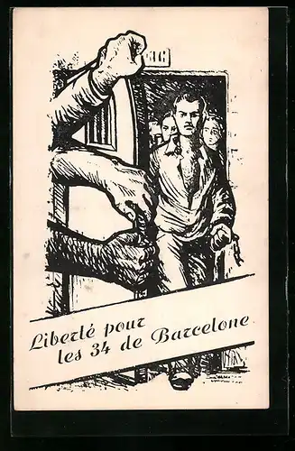 Künstler-AK Barcelona, Giuseppe Lopez Raimundo fordert Freiheit für Antifaschisten