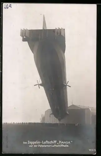 Foto-AK Sanke Nr.: Potsdam, Zeppelin - Luftschiff Hansa vor der Potsdamer Luftschiffhalle