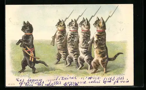 AK These feline hearts will no engagement shun, But march to victory, armed with sword and gun, Katzenarmee