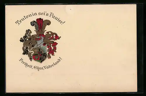 AK Studentenwappen, Teutonia sei`s Panier, Freiheit, Ehre, Vaterland