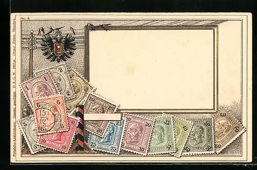 Präge-AK Briefmarken und Wappen von Österreich