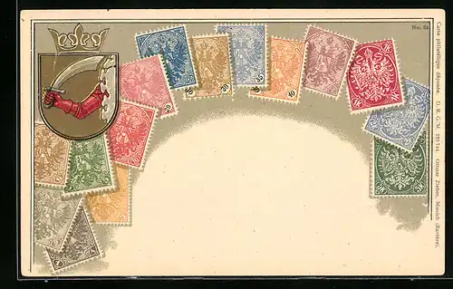 Präge-AK Briefmarken und Wappen Bosnien-Herzegowina