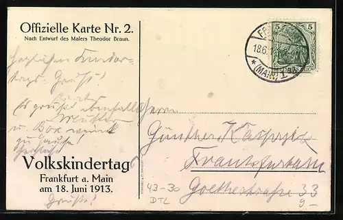 Künstler-AK Frankfurt a. M., Volkskindertag 1913, Kinderfürsorge Kutsche