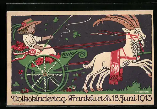 Künstler-AK Frankfurt a. M., Volkskindertag 1913, Kinderfürsorge Kutsche
