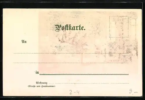 Lithographie Das Postwesen, Botenpost des Mittelalters, Auslieferung eines Briefes in einem Kontor