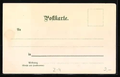 Lithographie Das Postwesen, Botenpost des Mittelalters, Auslieferung eines Briefes in einem Kontor
