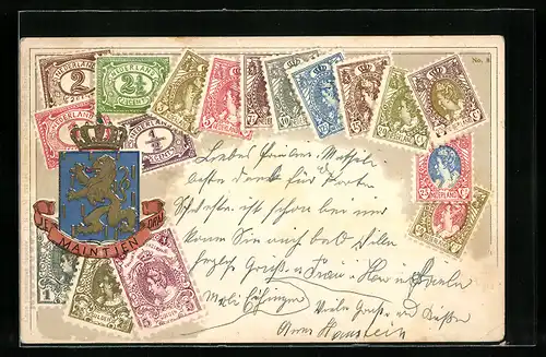 Künstler-AK Briefmarken aus den Niederlanden, Wappen