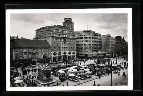 AK Zagreb, Marktstände und Denkmal