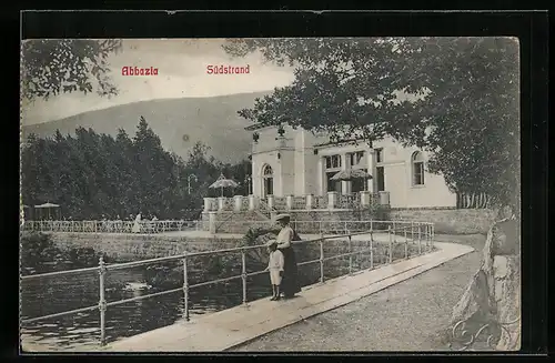 AK Abbazia, Gebäudepartie am Südstrand