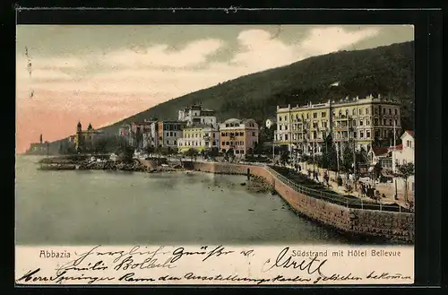 AK Abbazia, Südstrand mit Hotel Bellevue