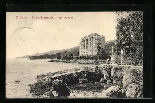 AK Abbazia, Strand-Promenade, Neues Kurhaus