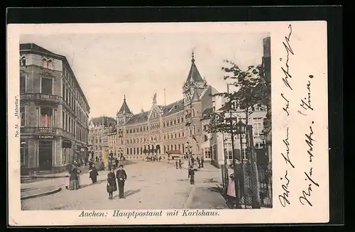 AK Aachen, Hauptpostamt mit Karlshaus