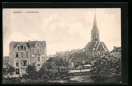 AK Aachen, Ludwigsplatz mi Kirche aus der Vogelschau