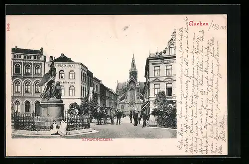 AK Aachen, Kriegerdenkmal und Hotel-Restaurant Stadt Verviers