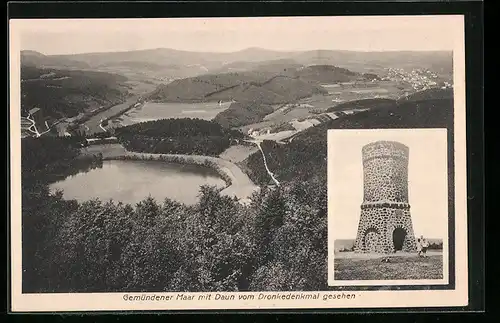 AK Daun, Gemündener Maar mit Stadt vom Dronkedenkmal gesehen