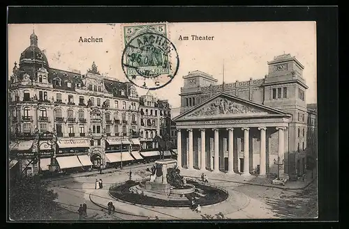 AK Aachen, Am Theater mit Cafe Bristol und Brunnen