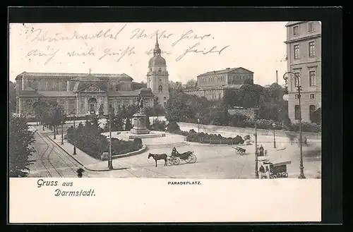 AK Darmstadt, Paradeplatz mit Denkmal