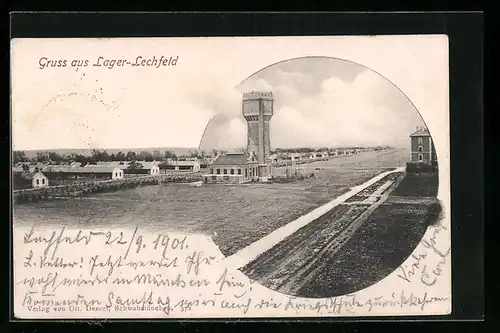 AK Lager-Lechfeld, Teilansicht mit Turm