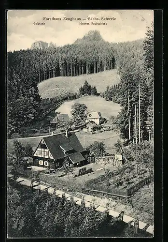 AK Sebnitz /Sa., Forsthaus Zeughaus mit Umgebung aus der Vogelschau