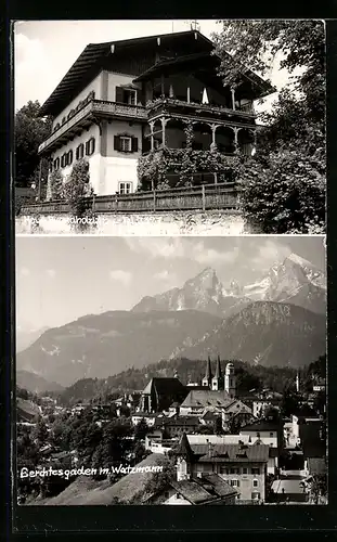 AK Berchtesgaden, Pension Haus ...holzlehen, Teilansicht mit Watzmann