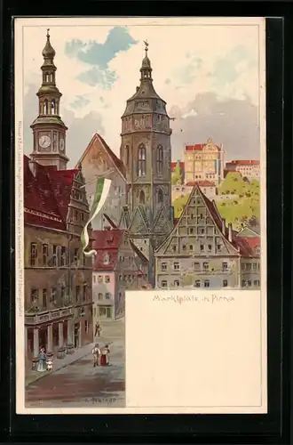 Künstler-AK Meissner & Buch (M&B) Nr. 2: Pirna, Marktplatz