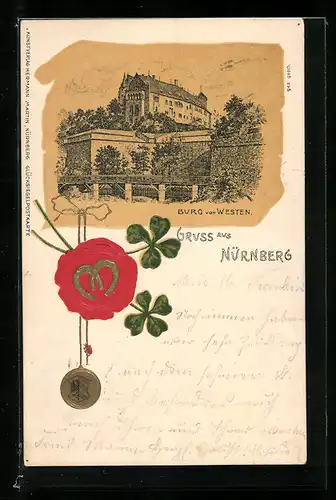 Lithographie Nürnberg, Burg von Westen