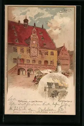 Lithographie Heilbronn, Käthchenhaus, Rathaus