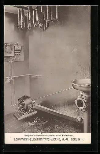 AK Berlin, Bergmann-Elekricitäts-Werke AG, Bergmann-Motor treibt einen Fleischwolf