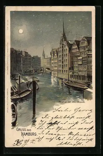 Lithographie Alt-Hamburg, Fleet an der Deichstrasse