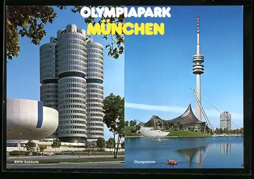 AK München, BMW-Gebäude und Olympiastadion mit Olympiaturm