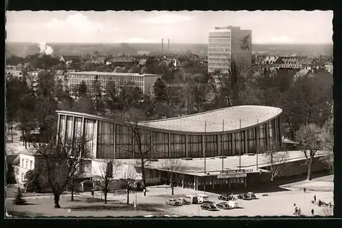 AK Karlsruhe, Ortsansicht mit Schwarzwaldhalle