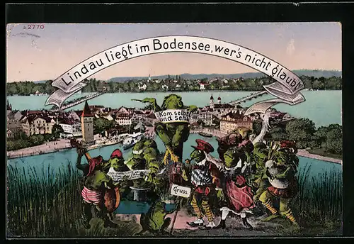 AK Konstanz, Gesamtansicht, Froschorchester vor der Stadt