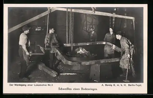 AK Der Werdegang einer Lokomotive, Schweissen eines Bodenringes, Eisenbahn, Fabrikarbeiter