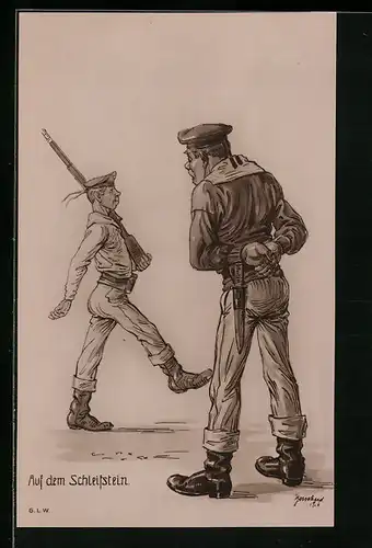 Künstler-AK sign. Bernhard: Matrose auf dem Schleifstein