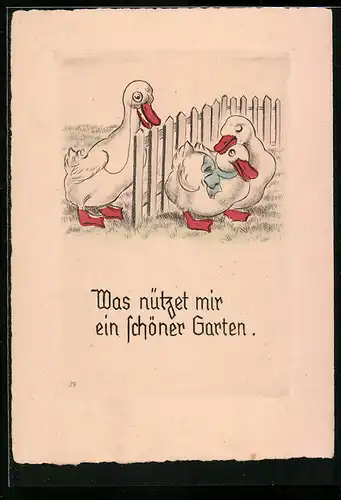 Künstler-AK Gänserich neidet jungem Paar sein Glück