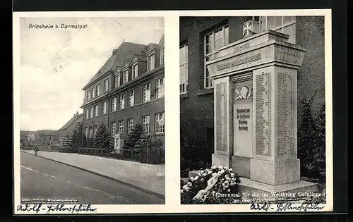 AK Griesheim, Friedrich Ebertschule, Ehrenmal für die im Weltkrieg Gefallenen von der Friedrich Ebertschule