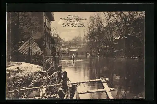 AK Nürnberg, Hochwasser-Katastrophe 1909, An der Agnesbrücke