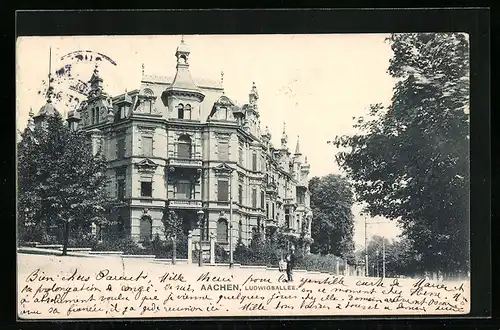 AK Aachen, Ludwigsallee mit Passanten