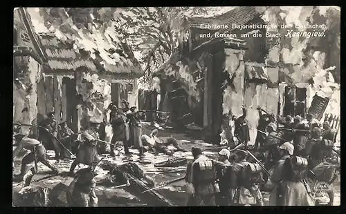 Künstler-AK Kasingiew, Bajonettkämpfe der Deutschen und Russen um die Stadt