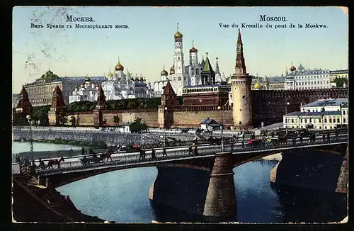 AK Moscou, Vue du Kremlin du pont de la Moskwa