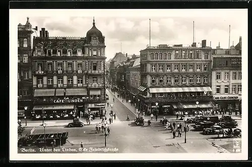 AK Berlin, Unter den Linden Ecke Friedrichstrasse, Café u. d. Linden, Restaurant Kranzler