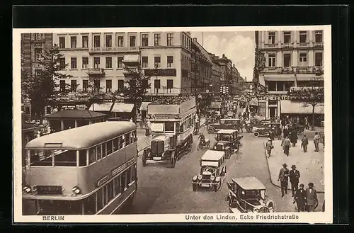 AK Berlin, Unter den Linden mit Friedrichstrasse