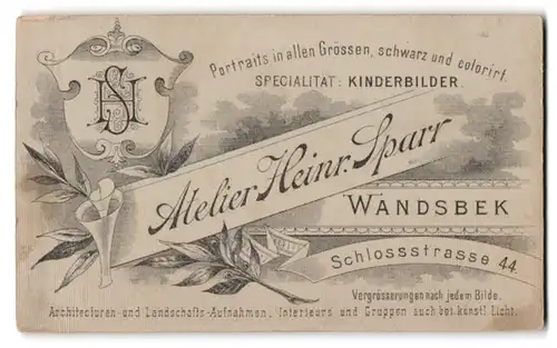 Fotografie Heinr. Sparr, Wandsbek, Schlossstr. 44, Wappenschild mit Monogramm des Fotografen