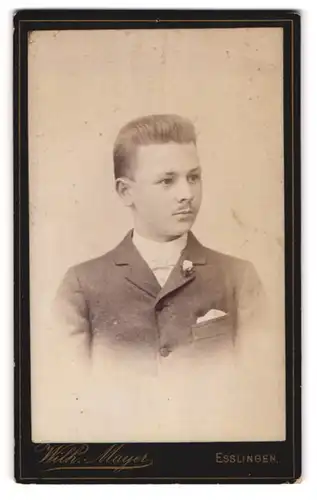Fotografie Wilhelm Mayer, Esslingen, Junger Herr im Anzug mit Fliege
