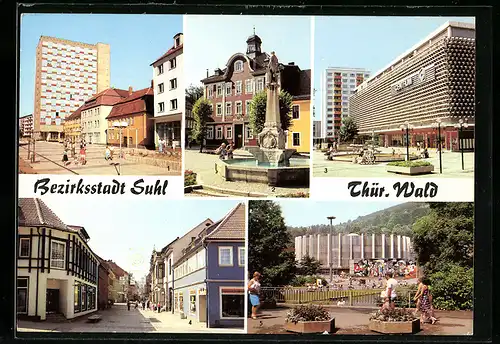 AK Suhl / Thür. Wald, Wilhelm-Pieck-Strasse, CENTRUM-Warenhaus, Steinweg, Stadthalle der Freundschaft