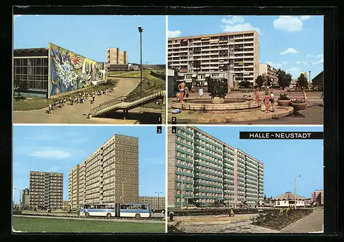 AK Halle-Neustadt, Hallenschwimmbad, Wohnbezirk 8, Alchemistenbrunnen