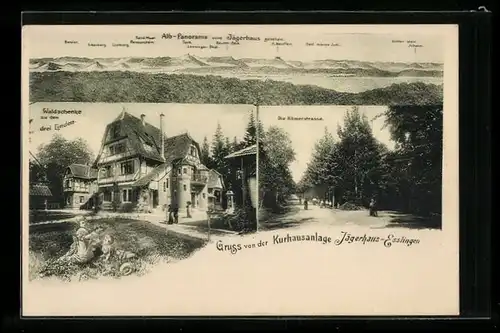AK Esslingen, Kurhausanlage Jägerhaus mit Gasthaus Waldschenke zu den 3 Linden und Römerstrasse