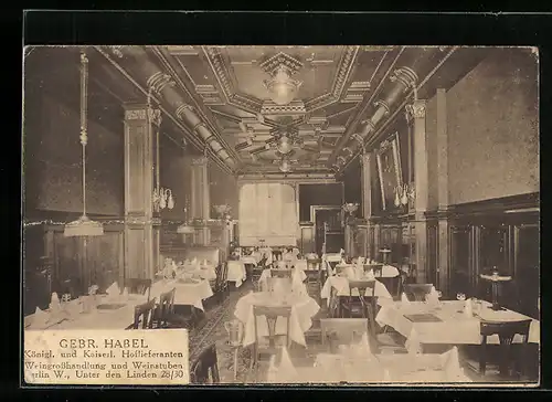 AK Berlin, Gaststätte Weinstuben Gebr. Habel, Unter den Linden 28 /30, Innenansicht