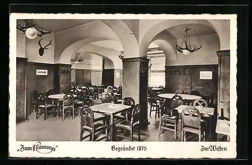 AK Berlin, Gasthaus Klaussner, Im Westen, Grolmannstrasse 39, Innenansicht